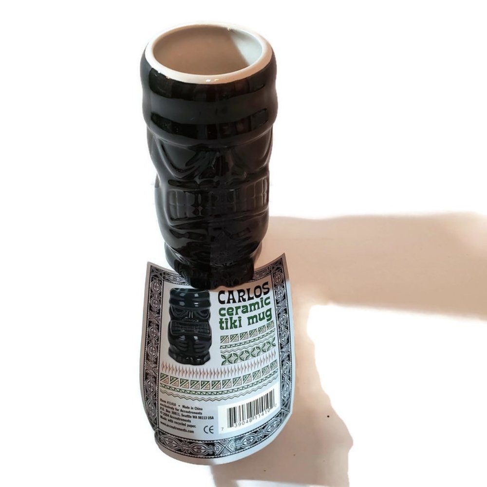 Carlos Ceramic Tiki Mug 6" Hawaii Black 2004 New - Picture 2 of 7